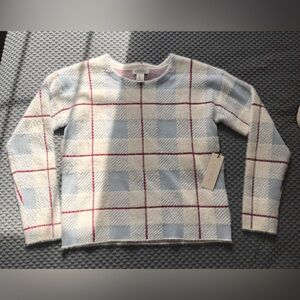 Rachel Zoe Cream, Blue and Red Plaid Knit Sweater NWT